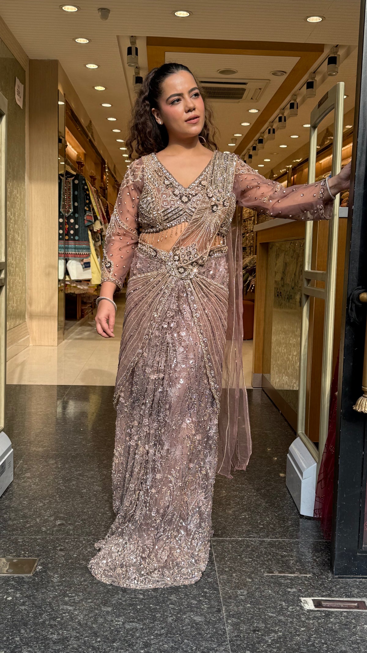 Premium Handwork Blouse with Designer Drape Saree Set