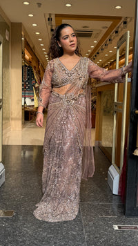 Premium Handwork Blouse with Designer Drape Saree Set