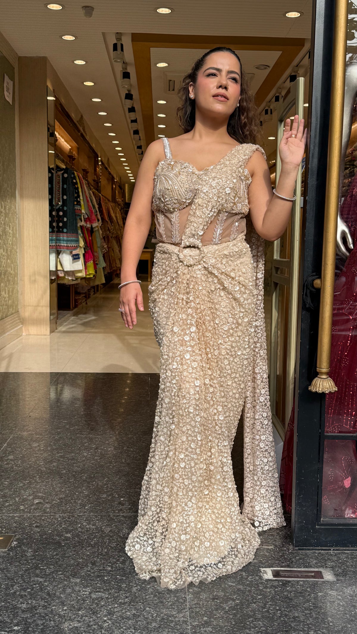 Premium Handwork Blouse with Designer Drape Saree Set