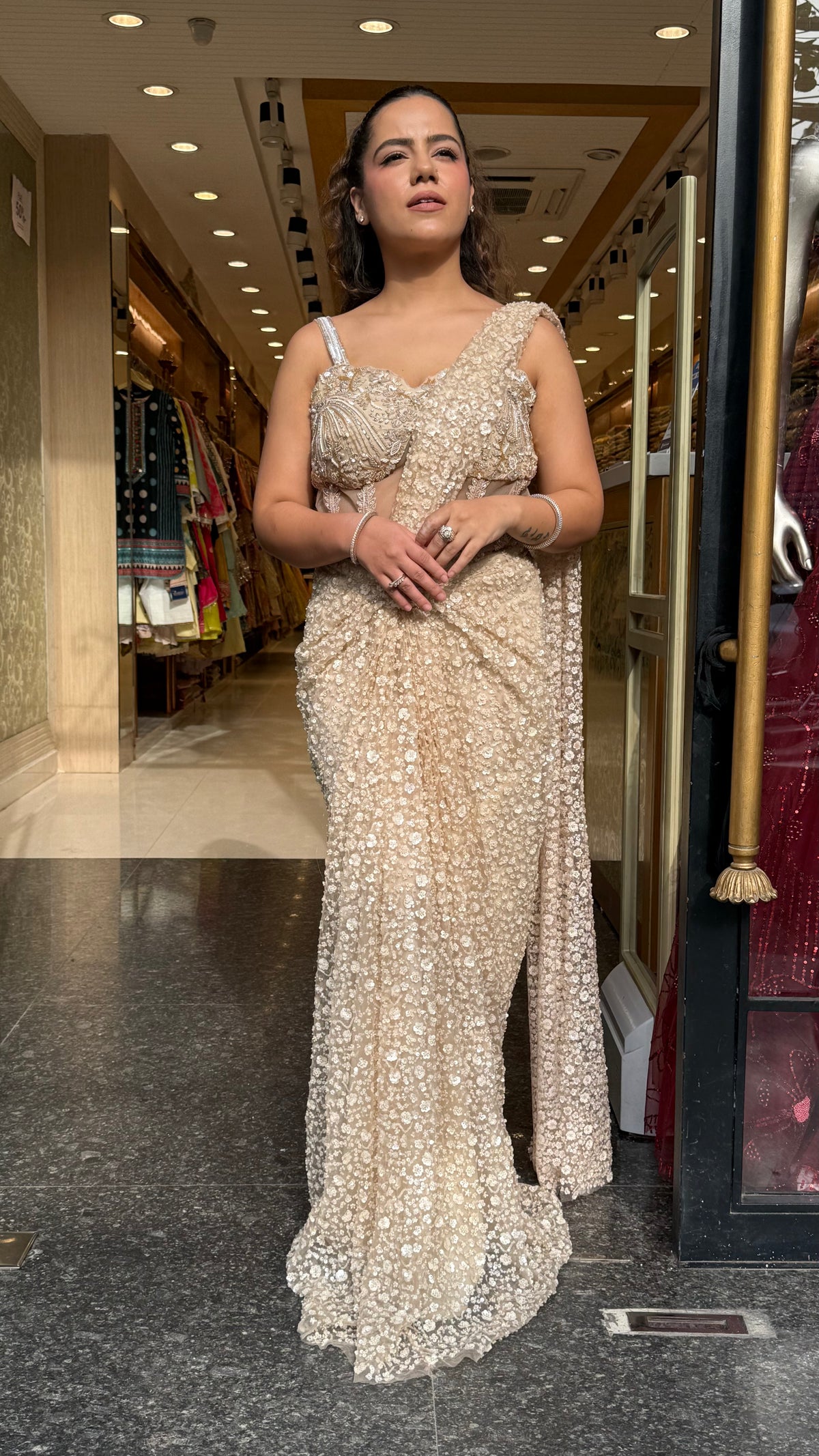 Premium Handwork Blouse with Designer Drape Saree Set