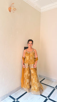 Bandini Print Indowestern Set with Handwork Neckline