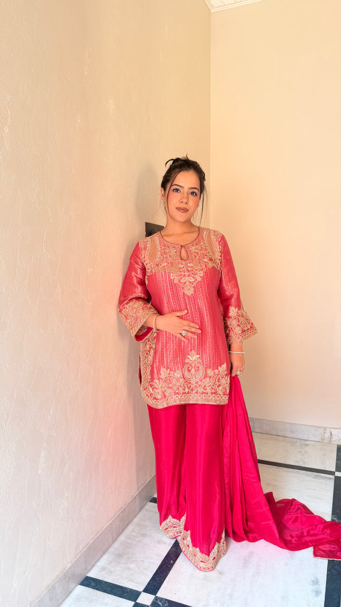 Brocade Shirt Suit with Bead Work & Chinon Salwar