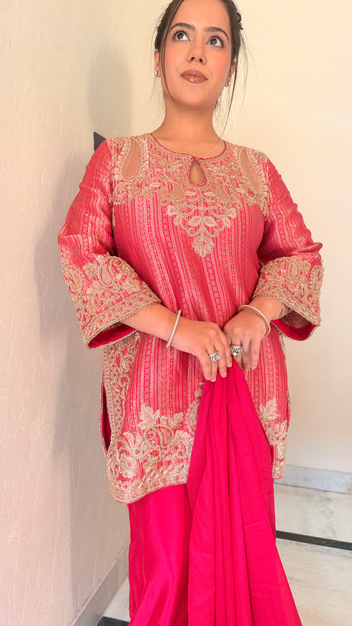 Brocade Shirt Suit with Bead Work & Chinon Salwar