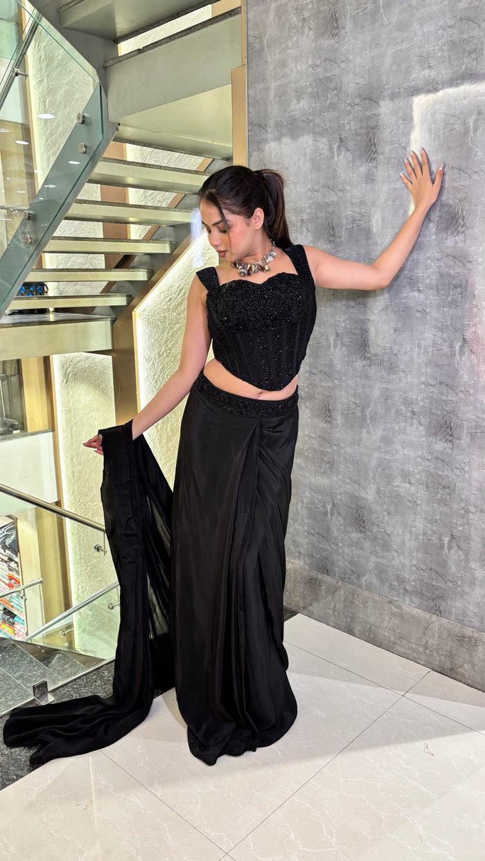 Luxe Drape: Saree with Hand-Embroidered Corset Blouse