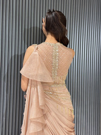 Rose Gold Net Handwork Blouse with Chinon Fabric Lehenga & Drape Lehenga