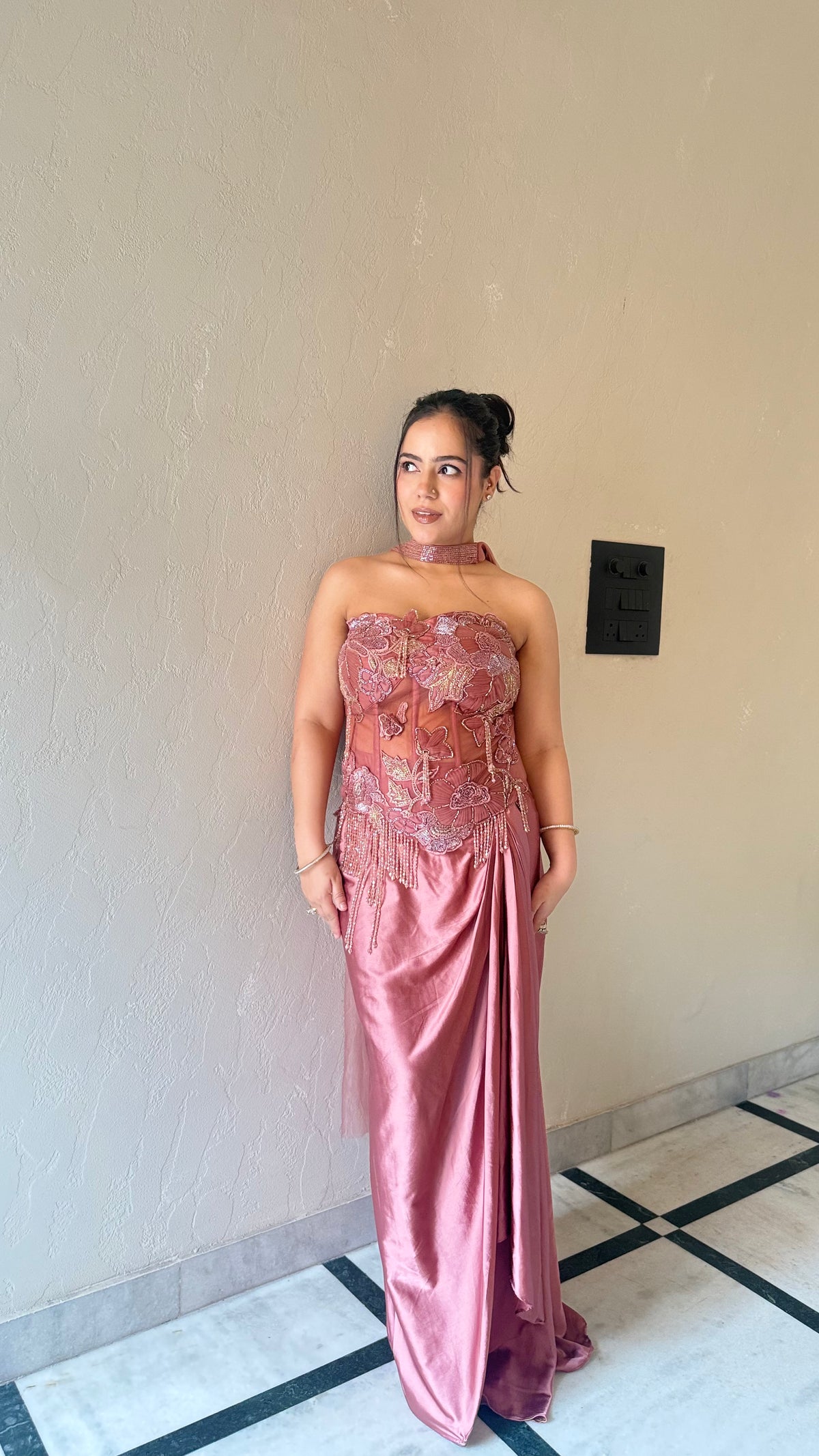 Handworked Corset Blouse with Satin Saree