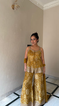 Bandini Print Indowestern Set with Handwork Neckline