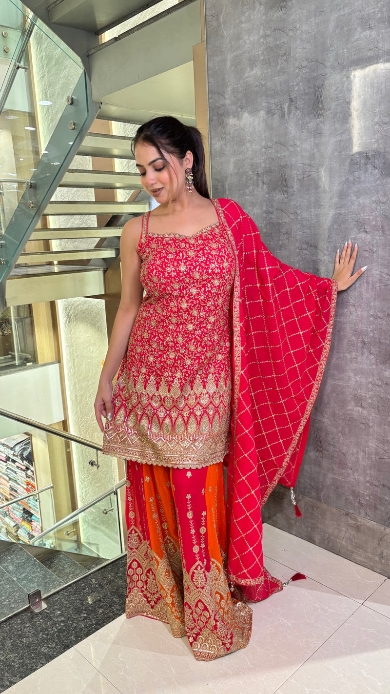 Zari Elegance: Georgette Suit Set with Intricate Detailing