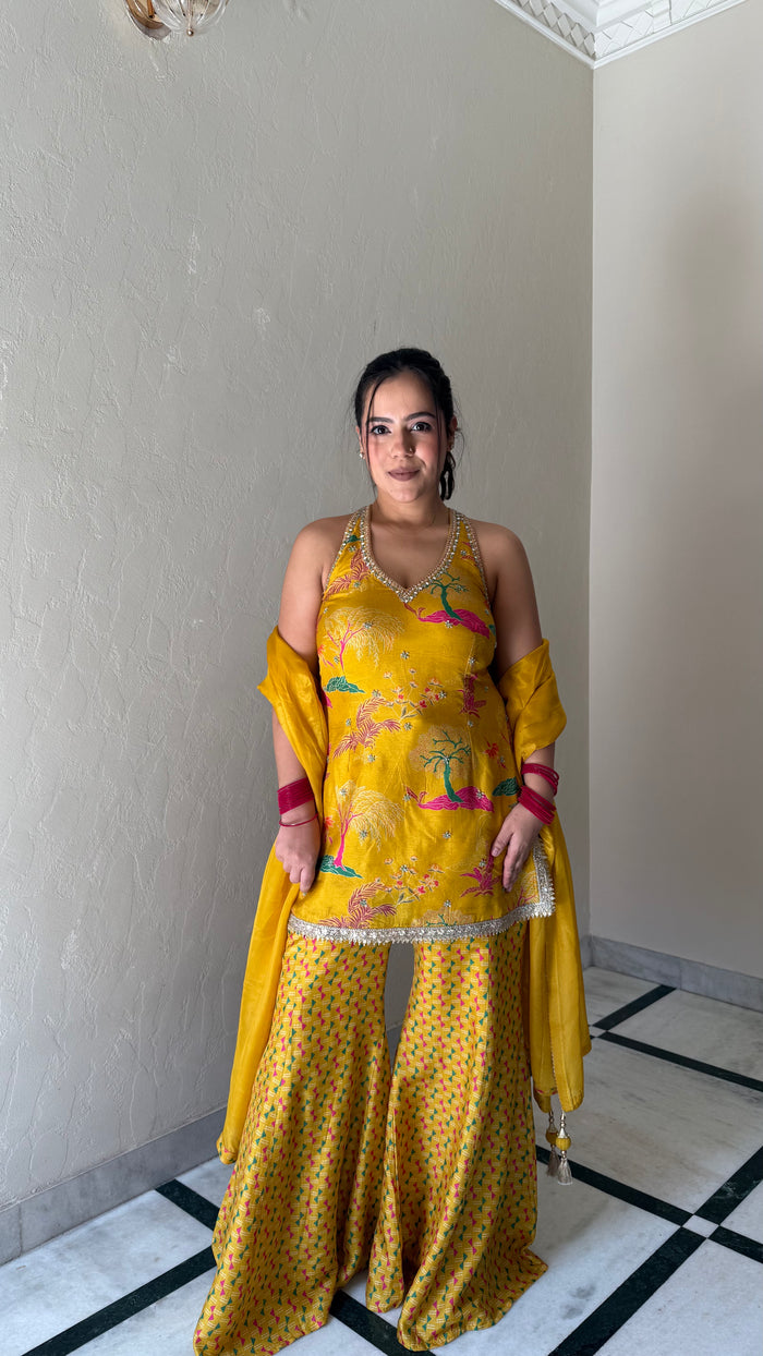 Printed Satin Silk Suit Set
