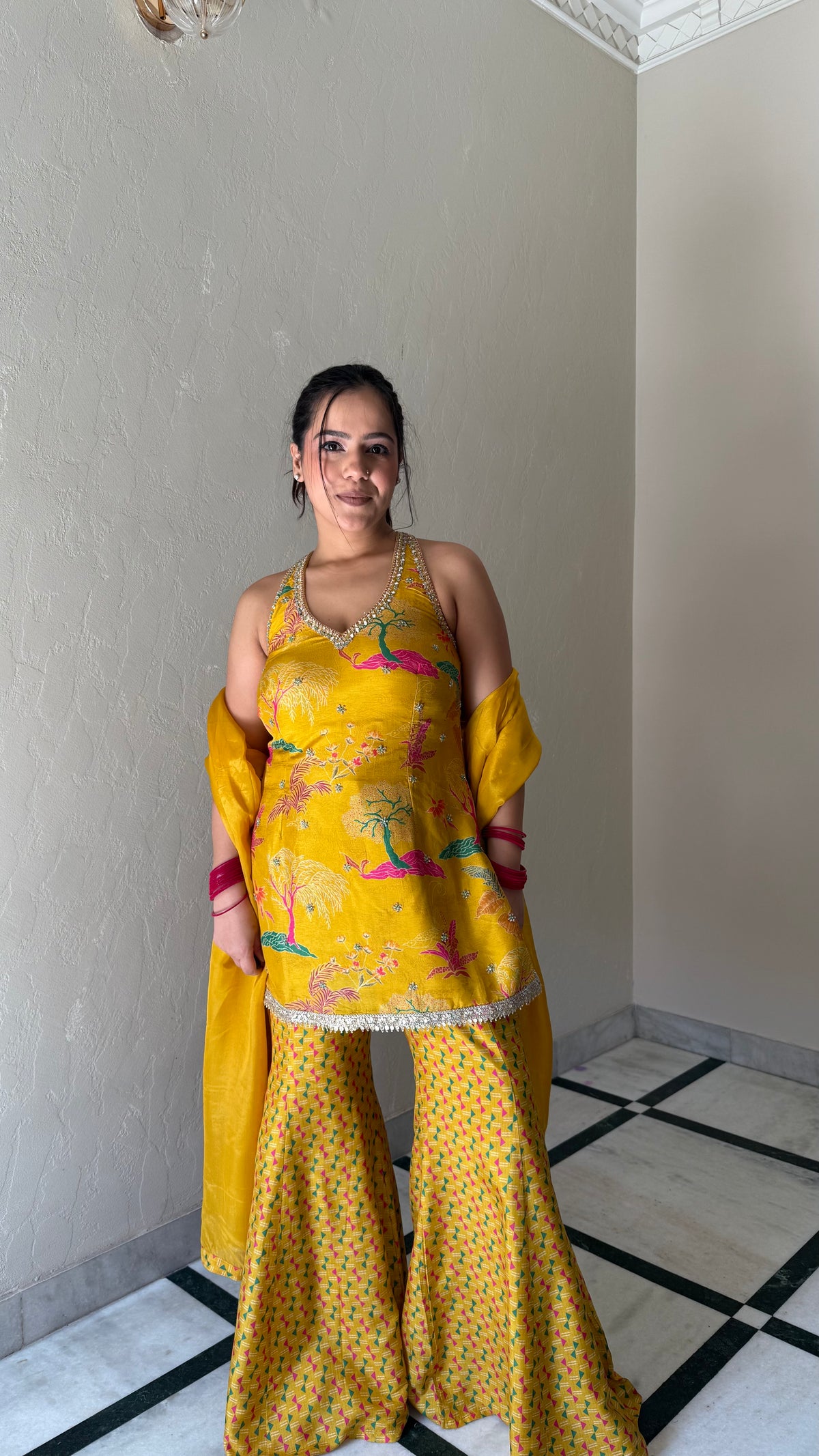 Printed Satin Silk Suit Set