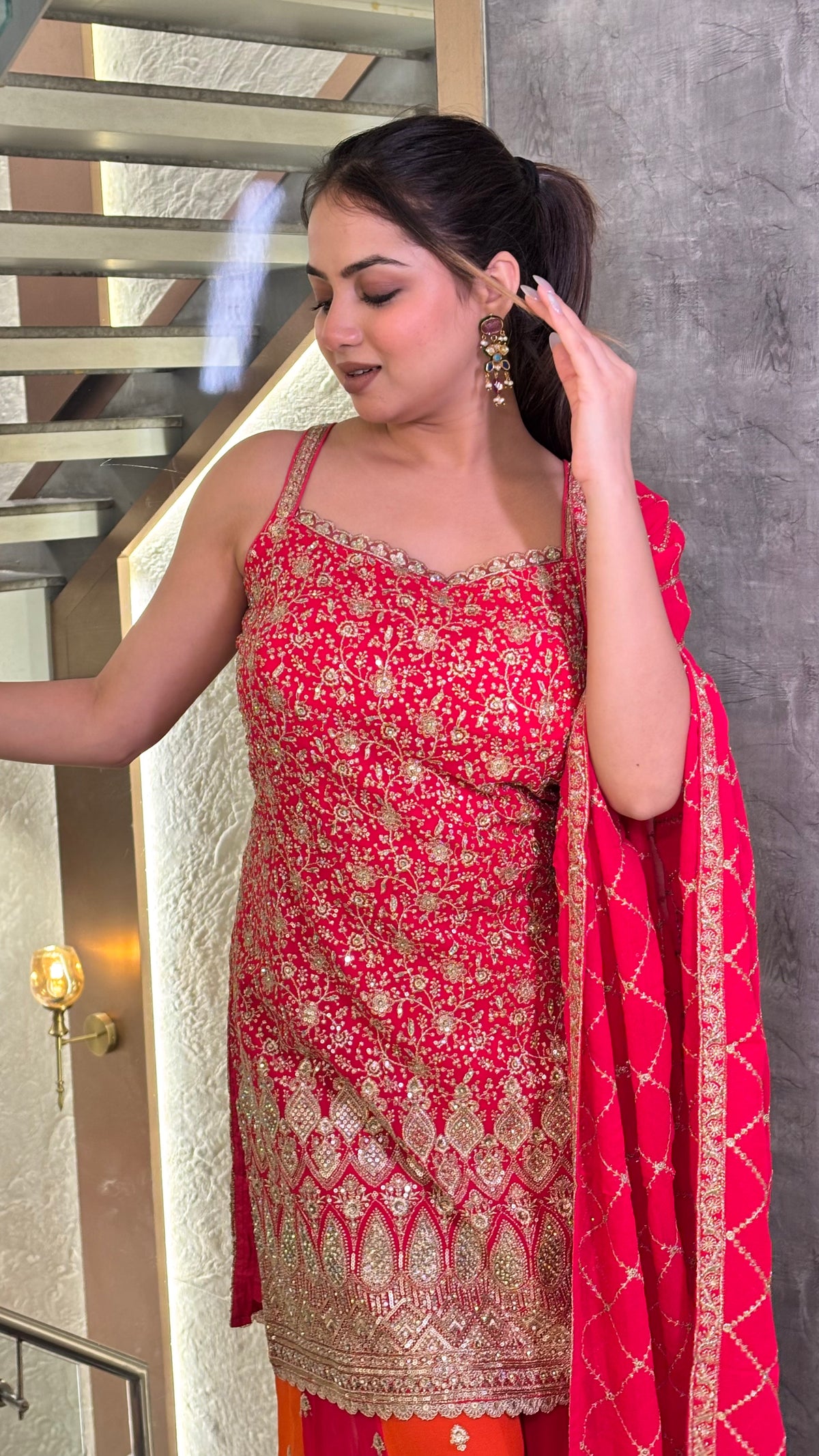 Zari Elegance: Georgette Suit Set with Intricate Detailing