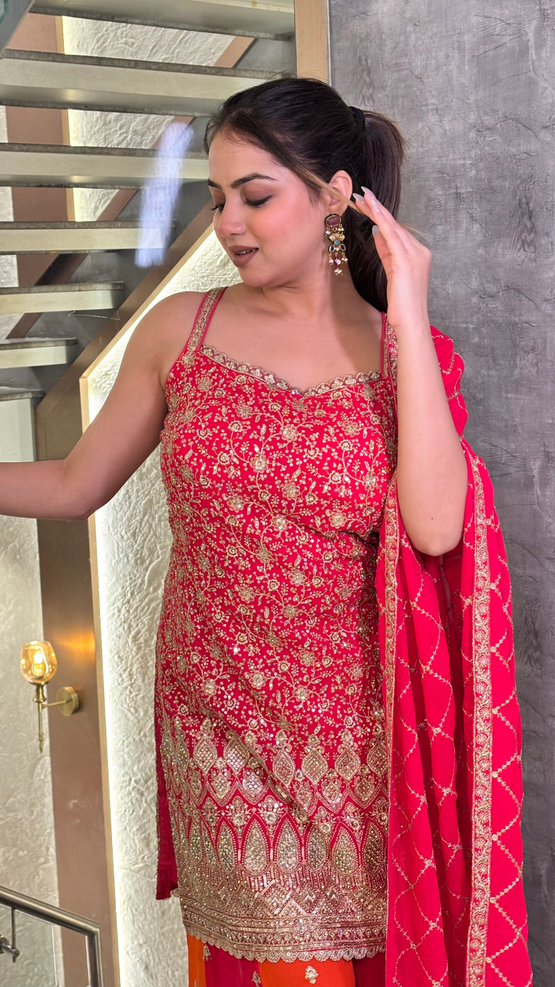 Zari Elegance: Georgette Suit Set with Intricate Detailing