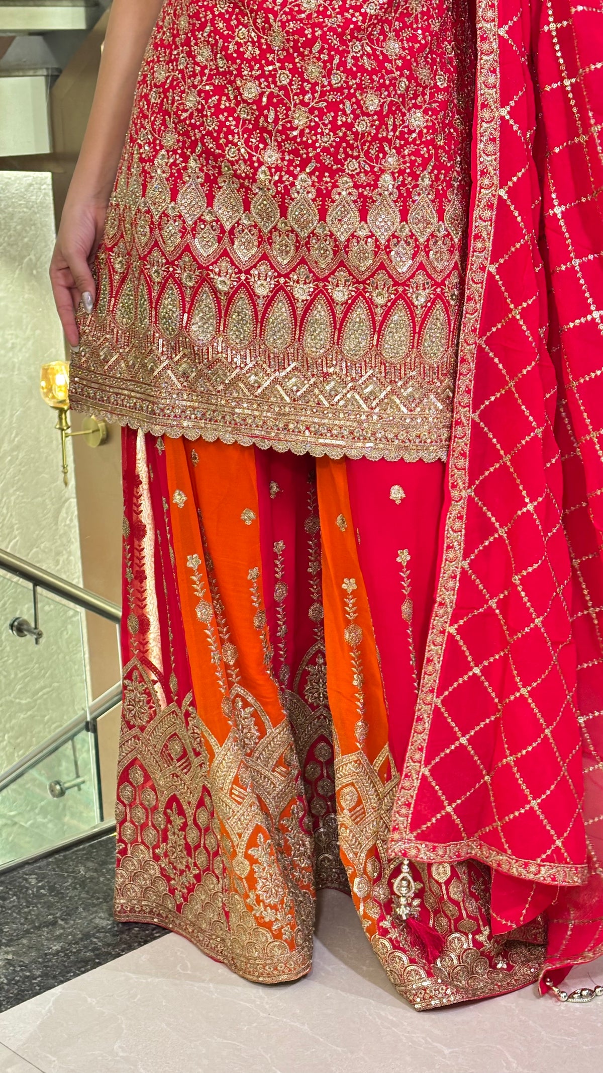 Zari Elegance: Georgette Suit Set with Intricate Detailing