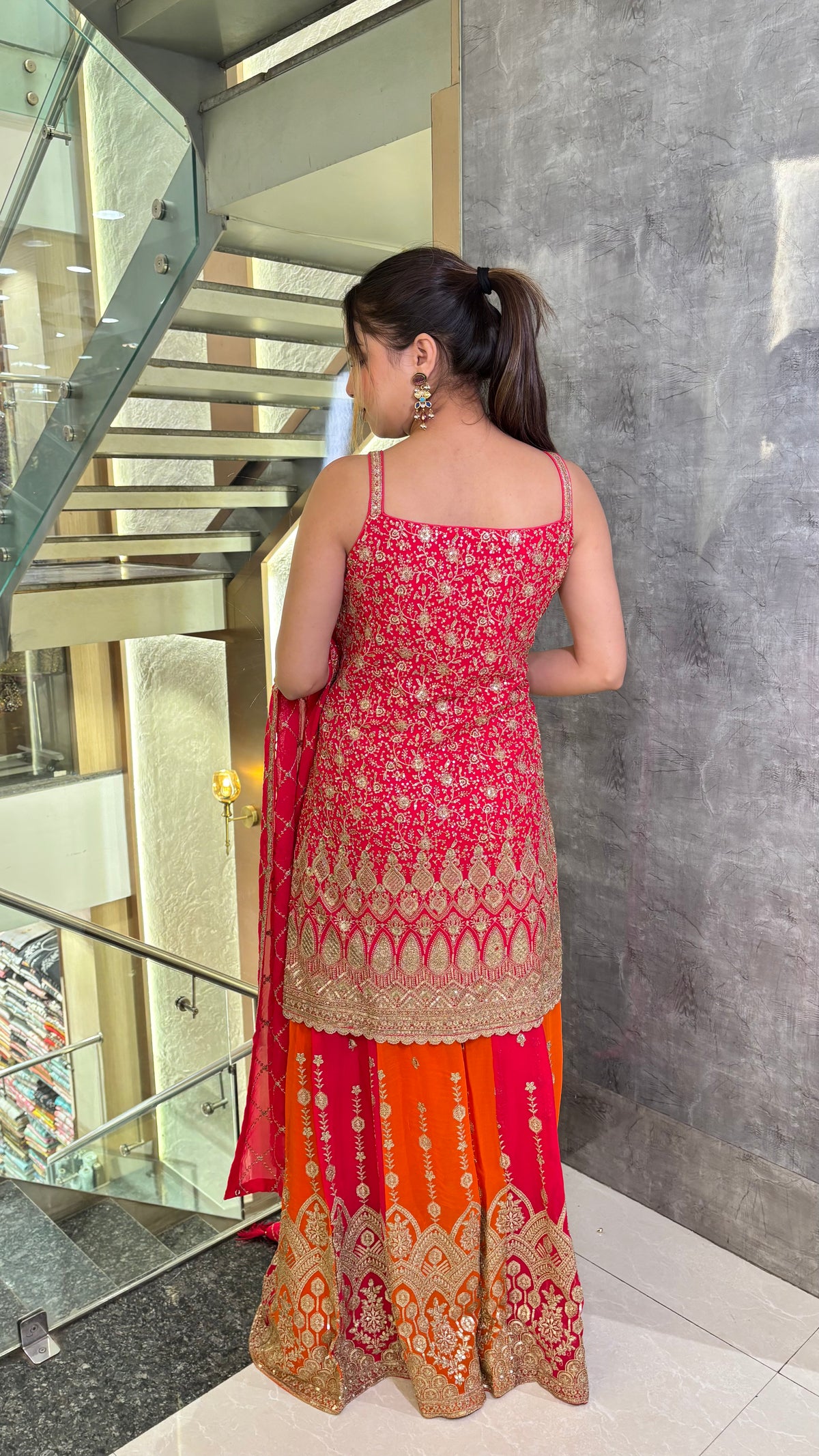 Zari Elegance: Georgette Suit Set with Intricate Detailing