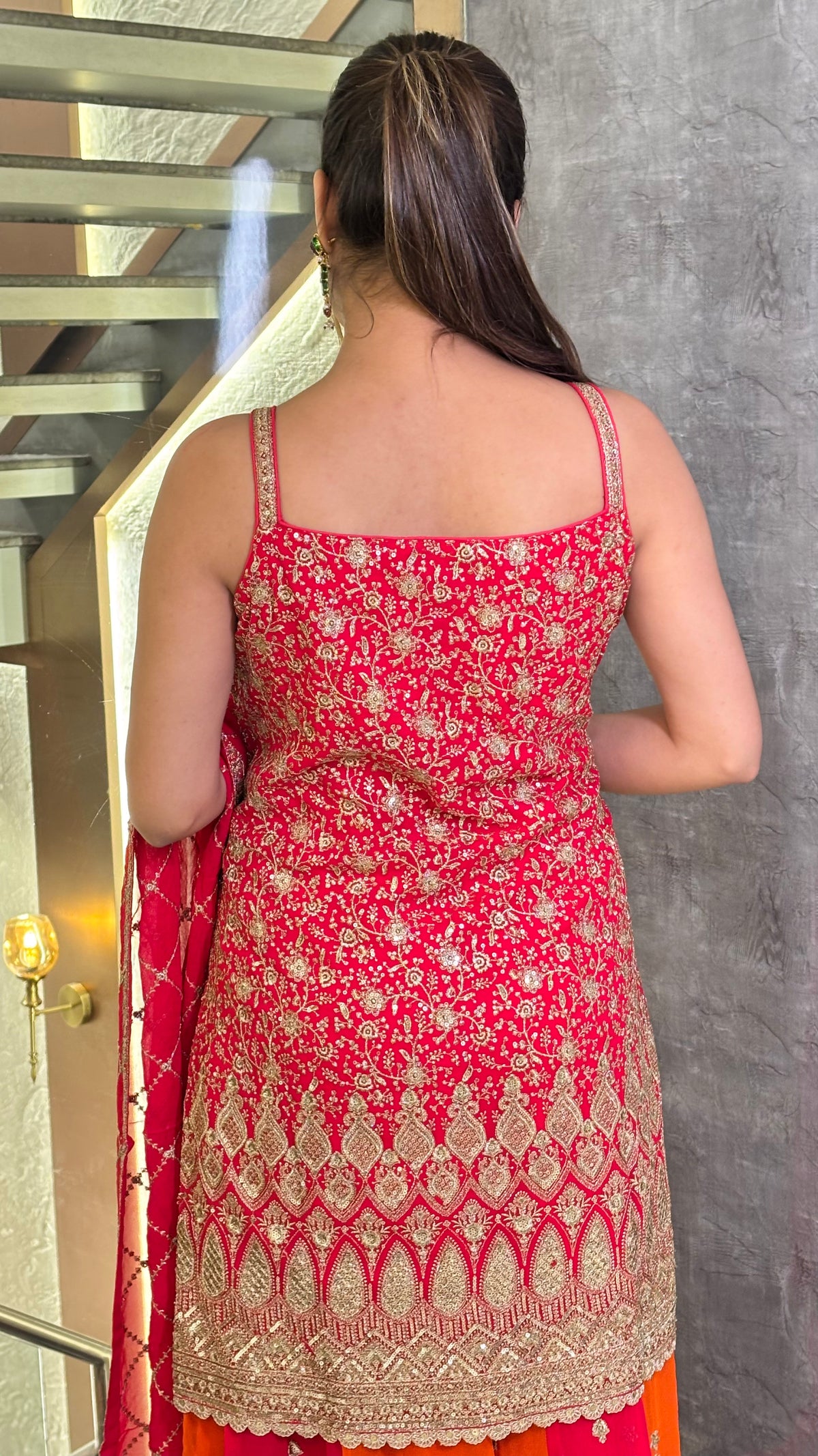 Zari Elegance: Georgette Suit Set with Intricate Detailing