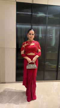 Drape Collection Crepe Saree with Handwork Blouse