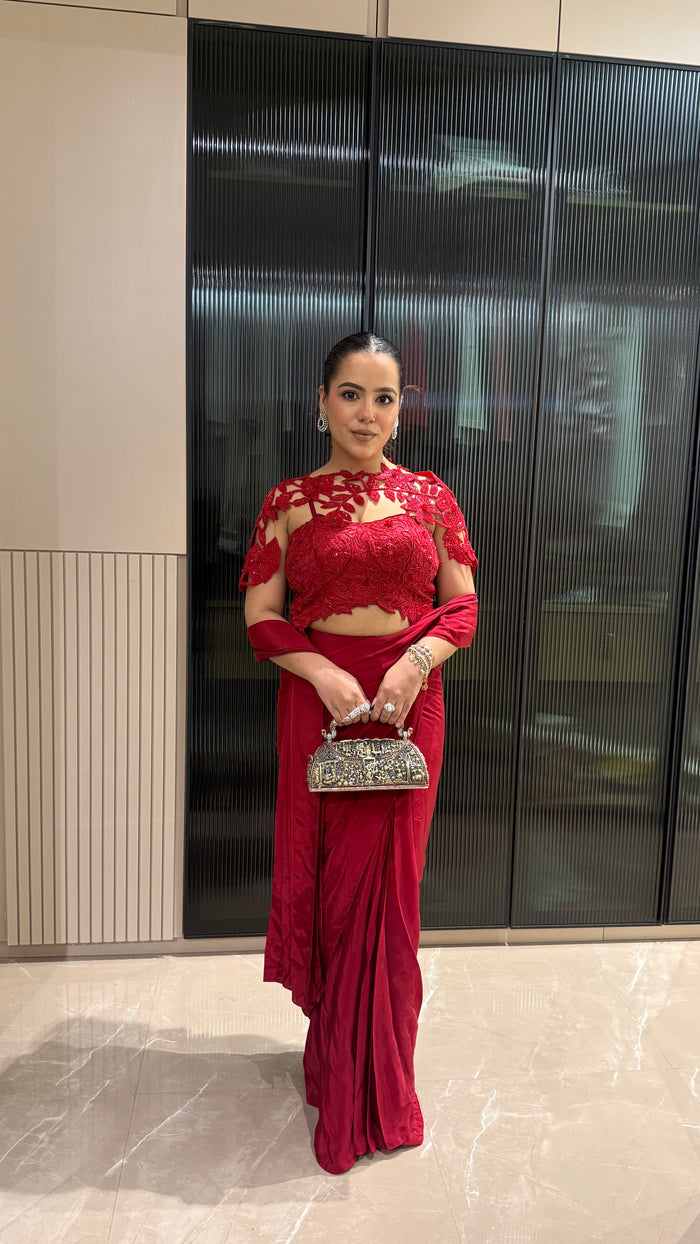 Drape Collection Crepe Saree with Handwork Blouse