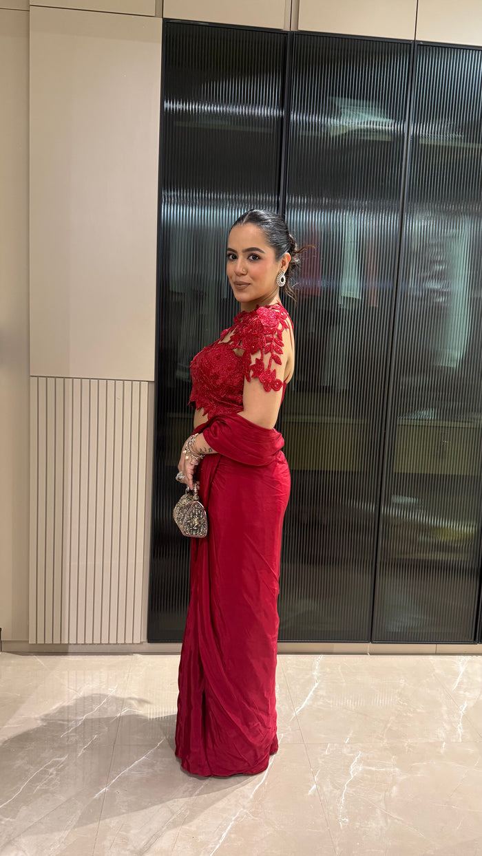 Drape Collection Crepe Saree with Handwork Blouse