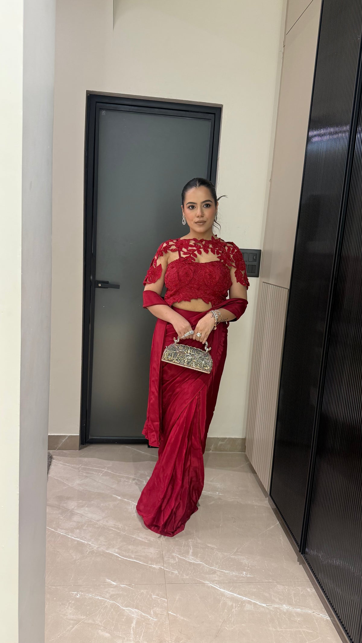 Drape Collection Crepe Saree with Handwork Blouse