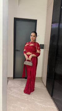 Drape Collection Crepe Saree with Handwork Blouse