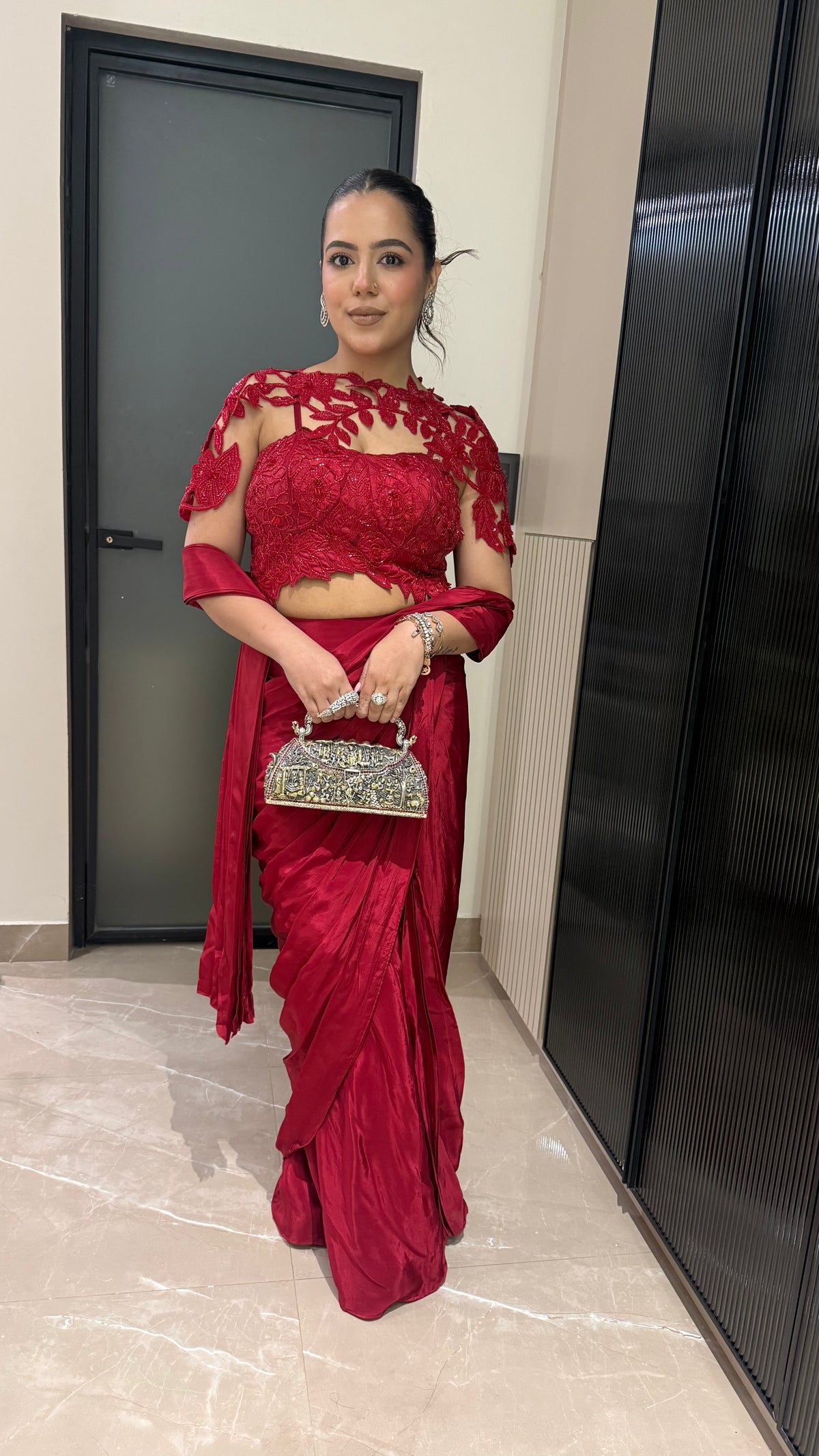 Drape Collection Crepe Saree with Handwork Blouse