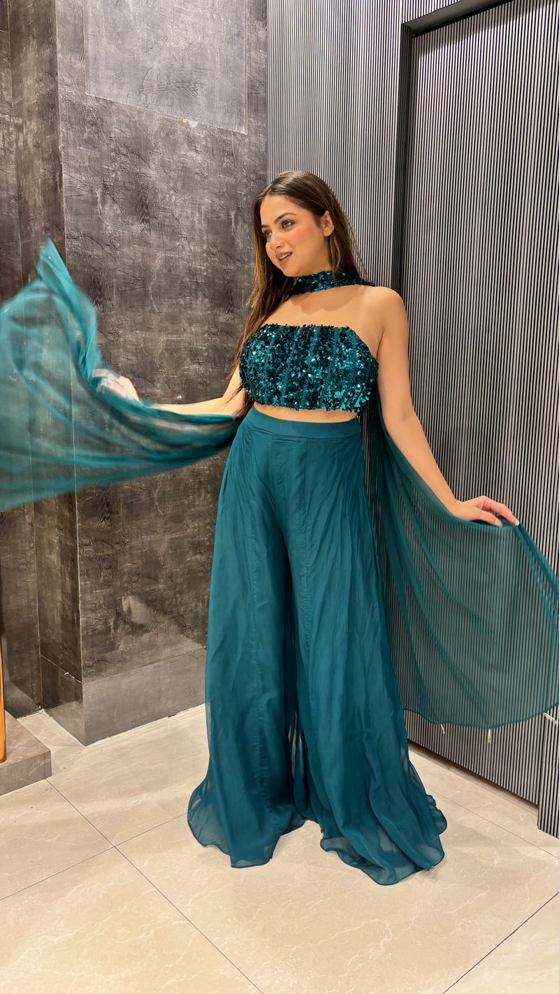 Organza Indo-Western Set with Hand Sequin Blouse