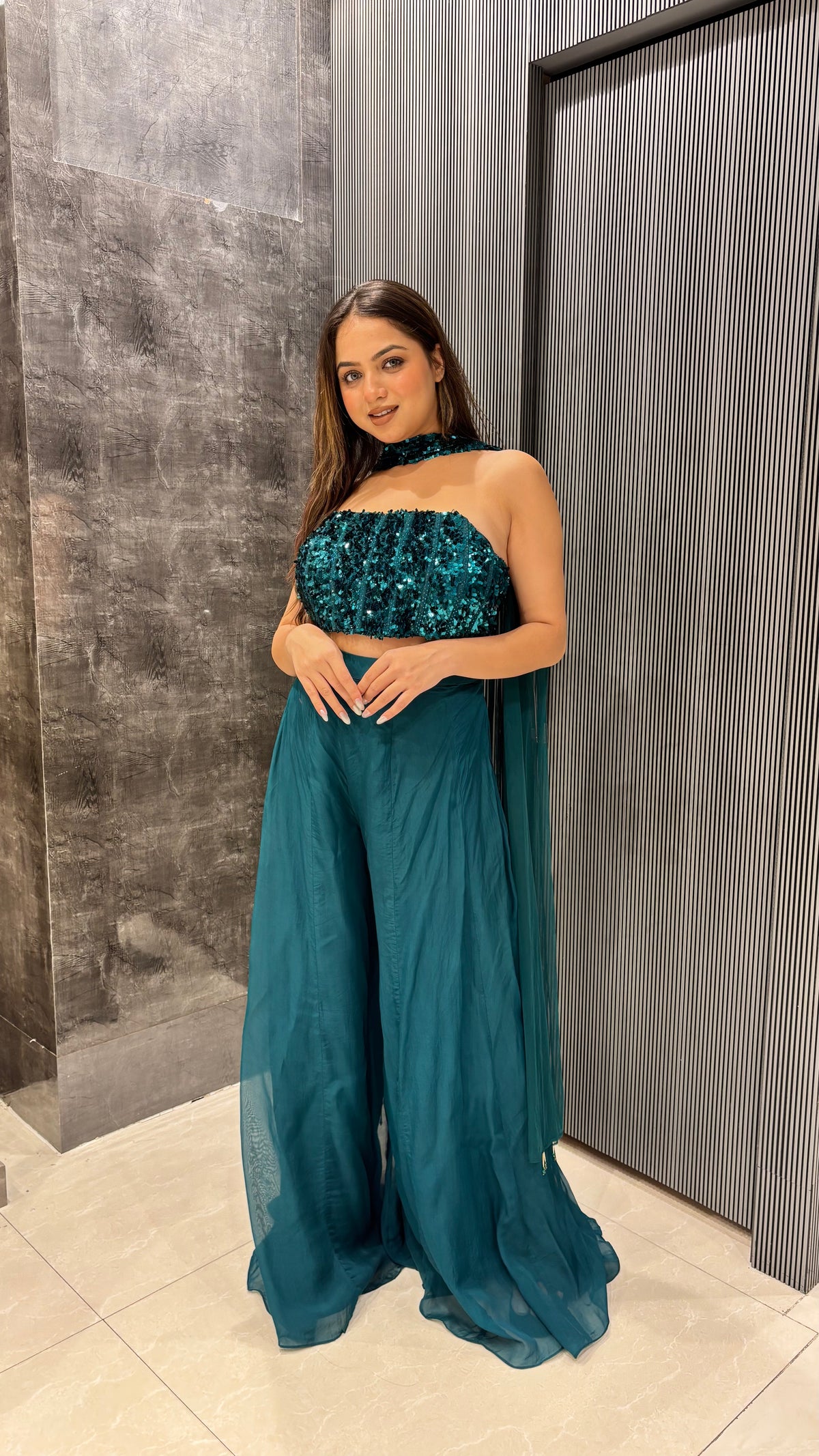 Organza Indo-Western Set with Hand Sequin Blouse