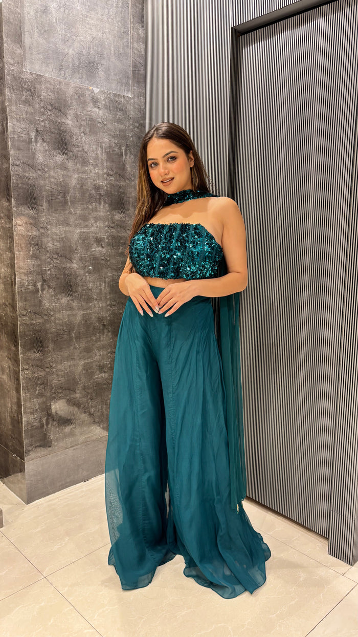 Organza Indo-Western Set with Hand Sequin Blouse