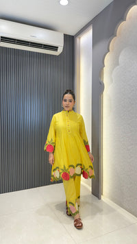 Mul Chanderi Co-ord Set with Thread Embroidery & Cutwork