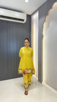 Mul Chanderi Co-ord Set with Thread Embroidery & Cutwork
