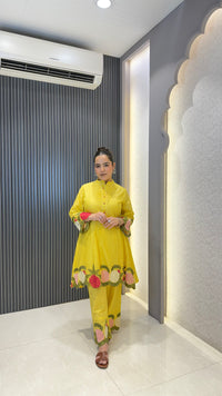 Mul Chanderi Co-ord Set with Thread Embroidery & Cutwork