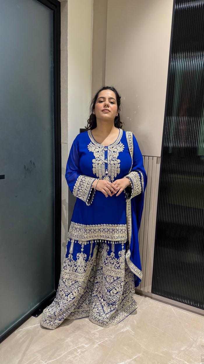 Pink & Blue Suit with Beads Handwork – Designer Collection