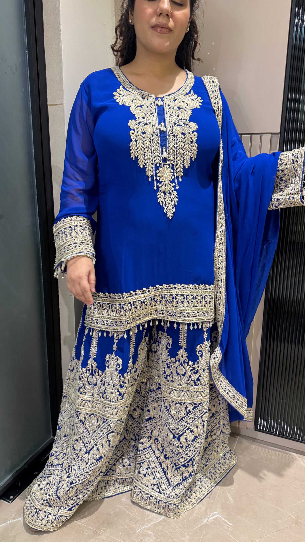 Pink & Blue Suit with Beads Handwork – Designer Collection