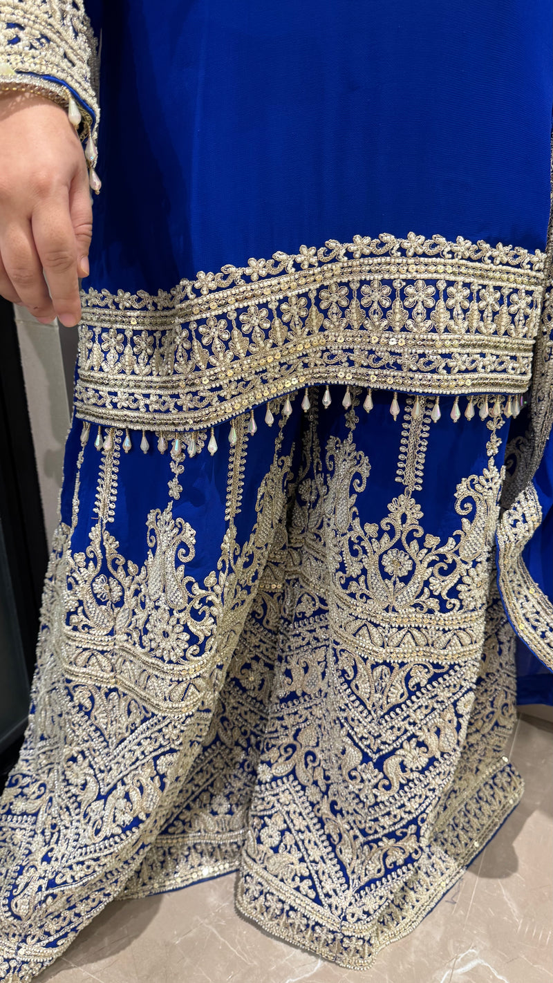Pink & Blue Suit with Beads Handwork – Designer Collection