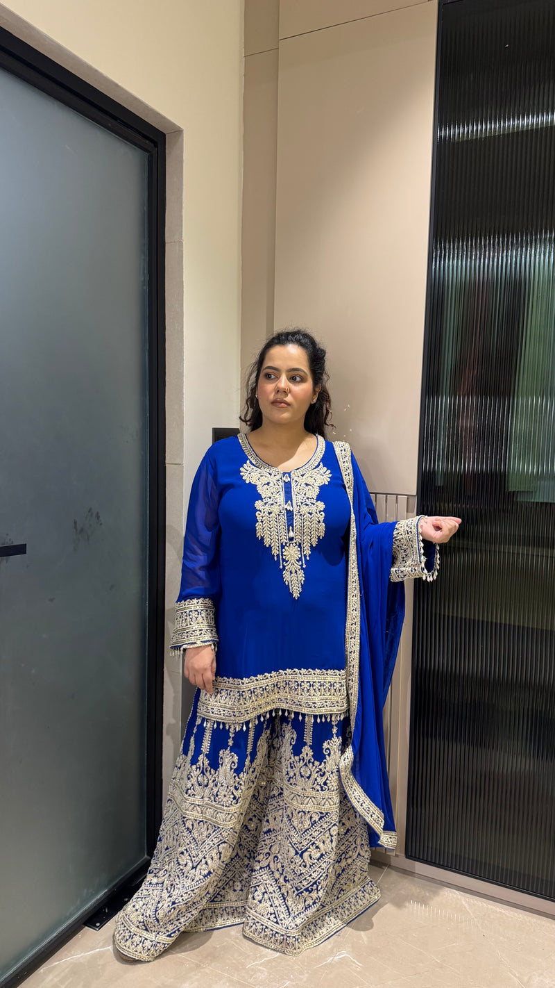Pink & Blue Suit with Beads Handwork – Designer Collection