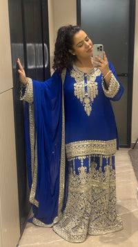 Pink & Blue Suit with Beads Handwork – Designer Collection