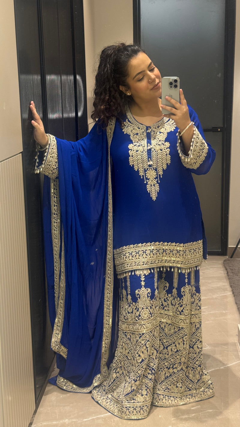 Pink & Blue Suit with Beads Handwork – Designer Collection