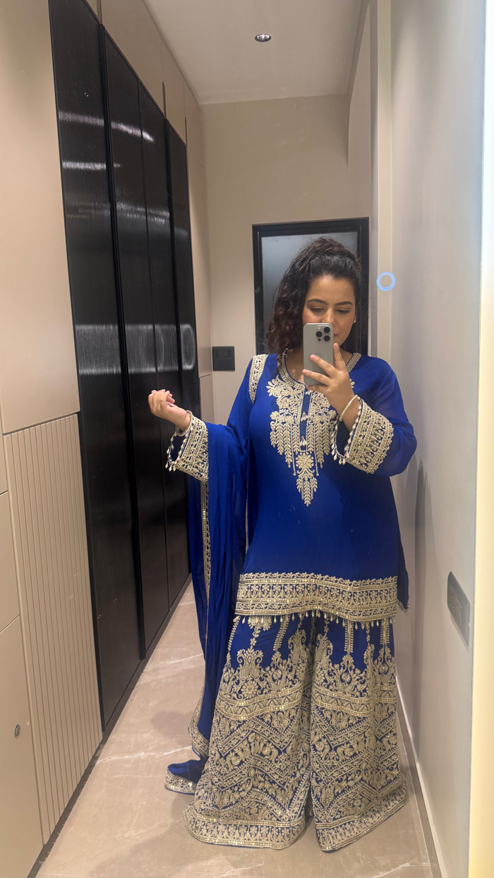 Pink & Blue Suit with Beads Handwork – Designer Collection