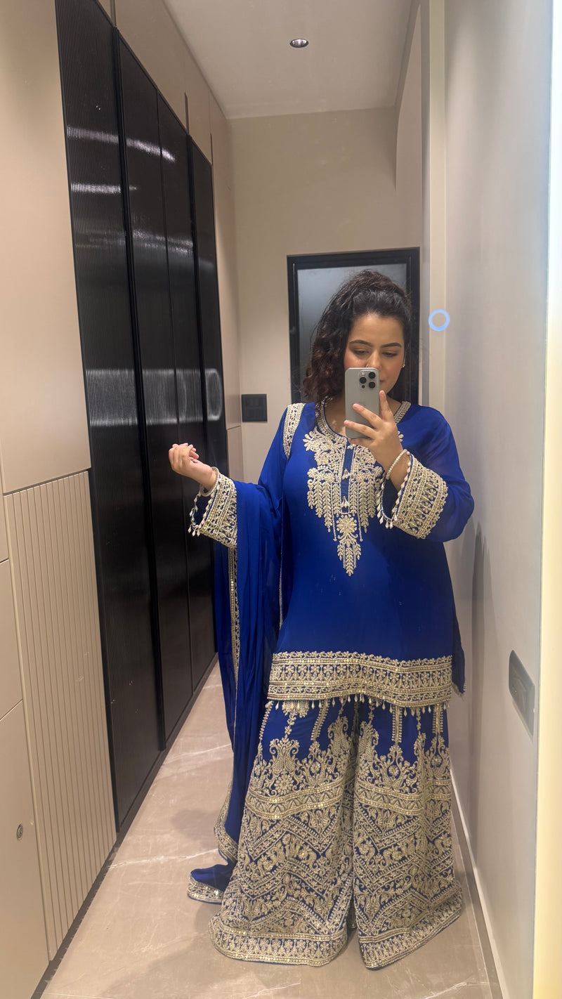 Pink & Blue Suit with Beads Handwork – Designer Collection