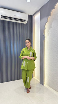 Linen Co-ord Set with Dori Work