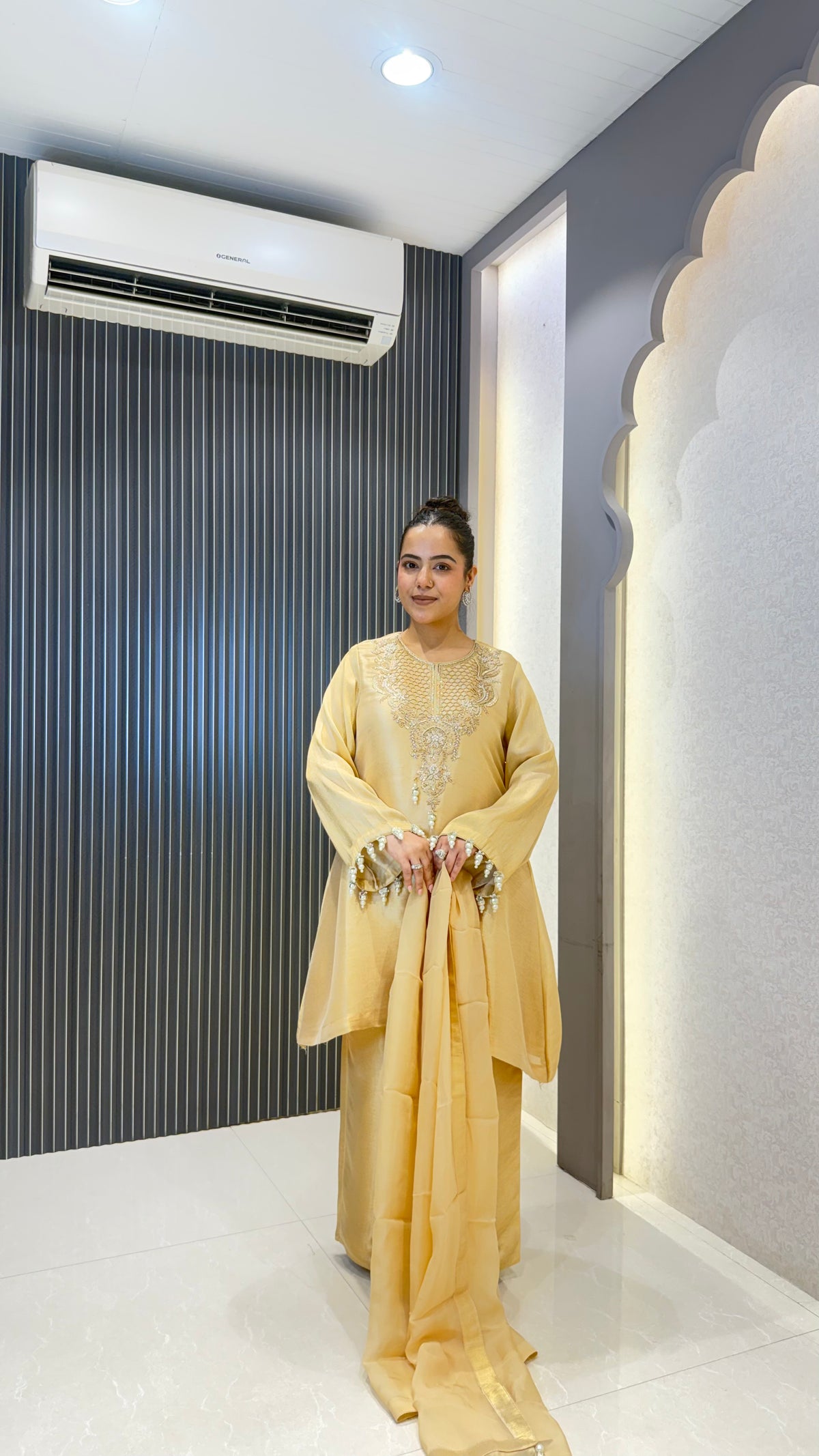 Shimmer Suit Set with Dabka & Pearl Work | Premium Festive Wear