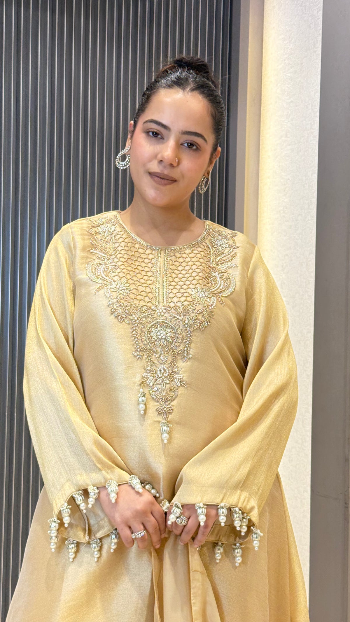 Shimmer Suit Set with Dabka & Pearl Work | Premium Festive Wear