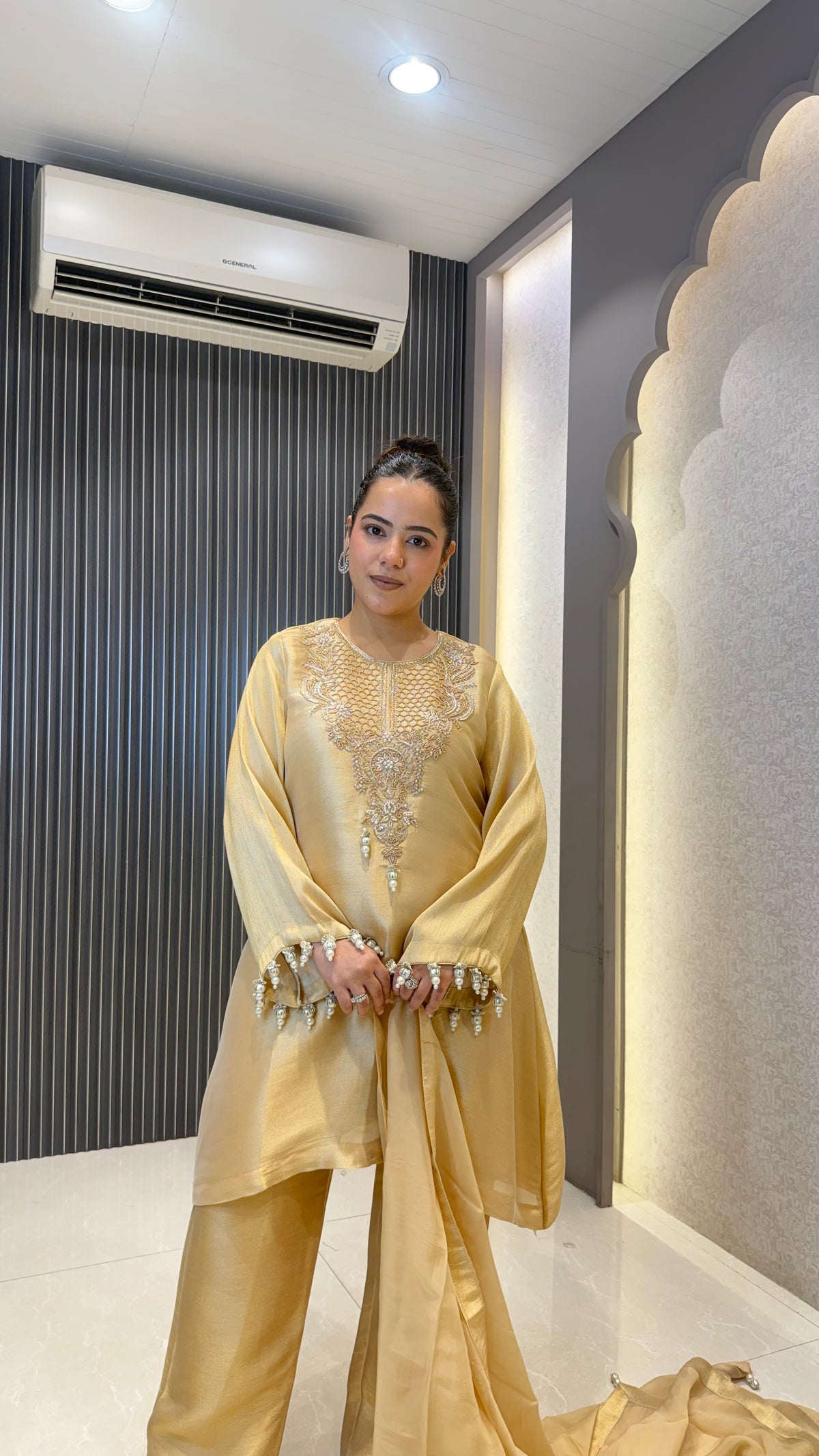 Shimmer Suit Set with Dabka & Pearl Work | Premium Festive Wear