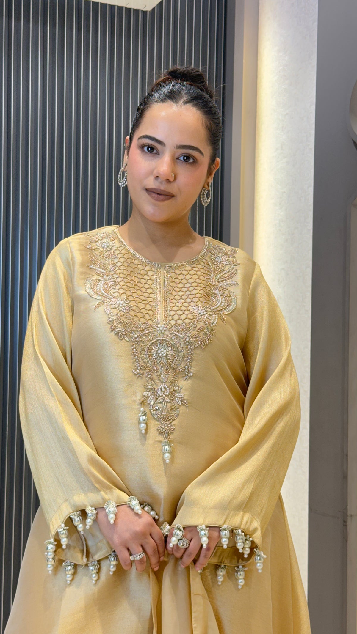 Shimmer Suit Set with Dabka & Pearl Work | Premium Festive Wear