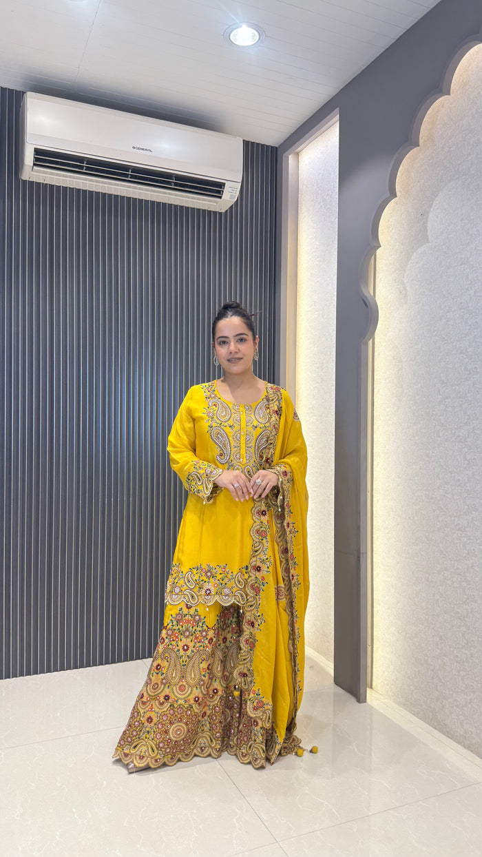 Kashmiri Thread Embroidery Suit Set | Chinon Fabric | Premium Ethnic Wear
