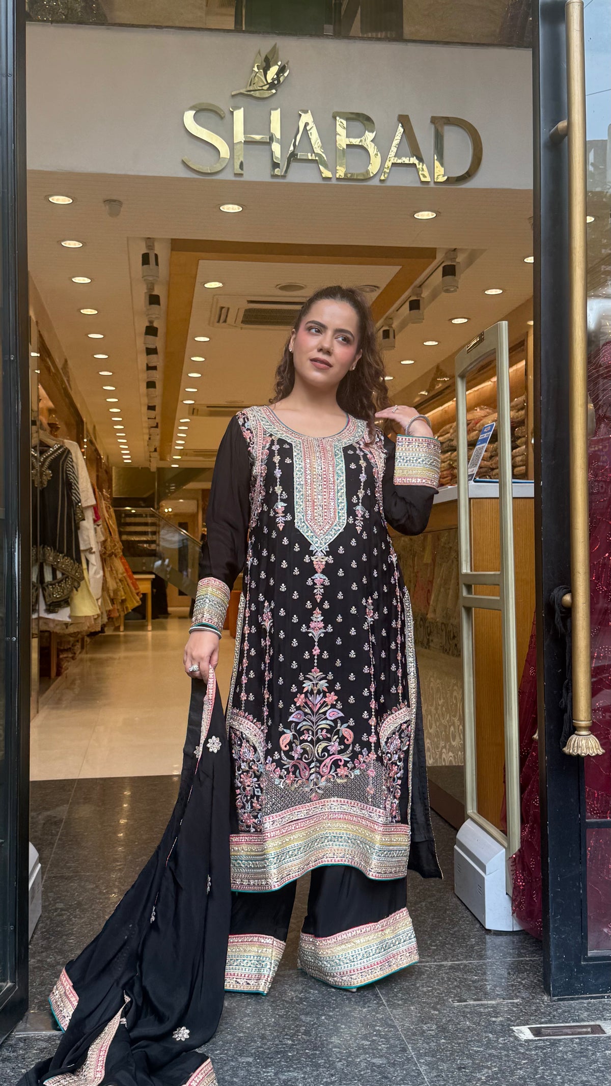 Long Pakistani Thread Embroidered Suit Set | Sizes Up to 46