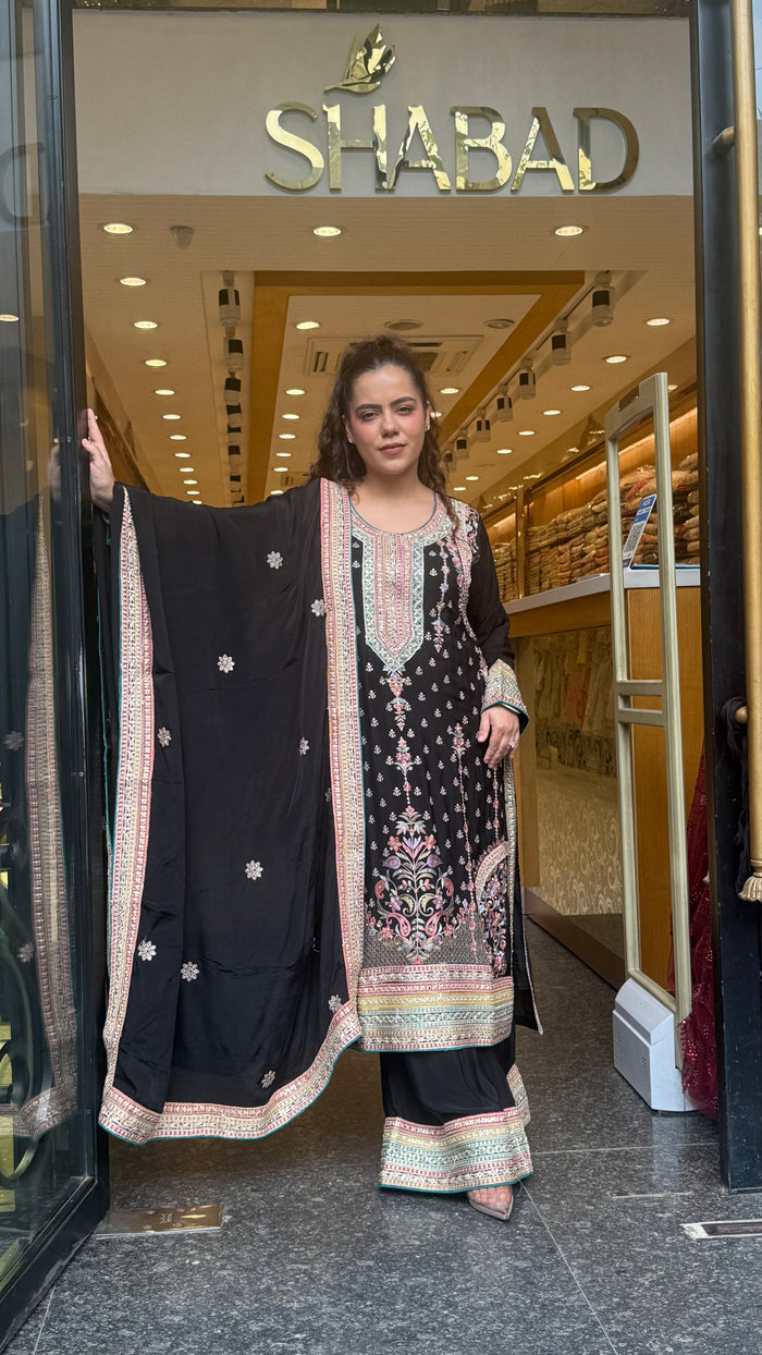 Long Pakistani Thread Embroidered Suit Set | Sizes Up to 46