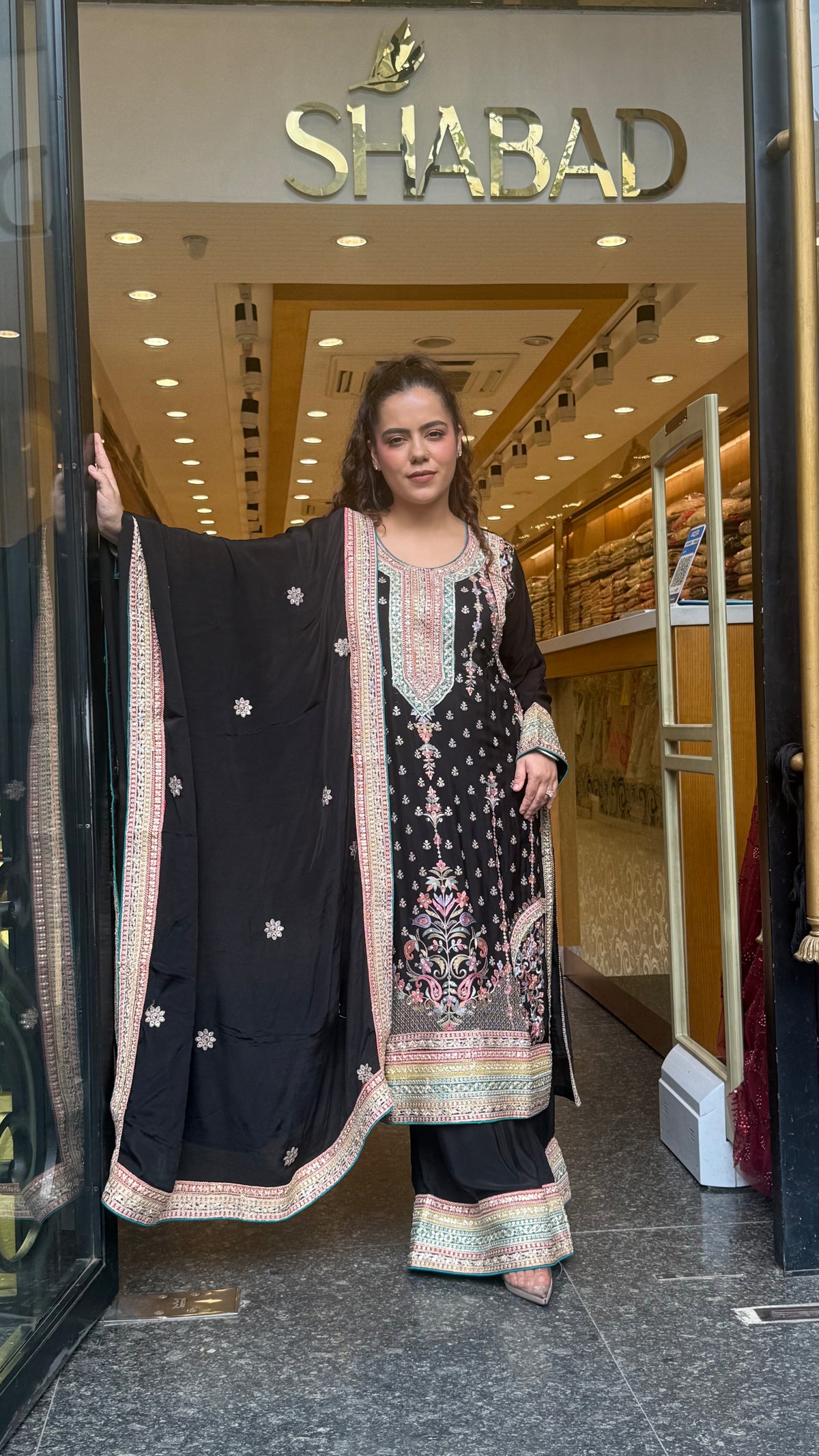 Long Pakistani Thread Embroidered Suit Set | Sizes Up to 46