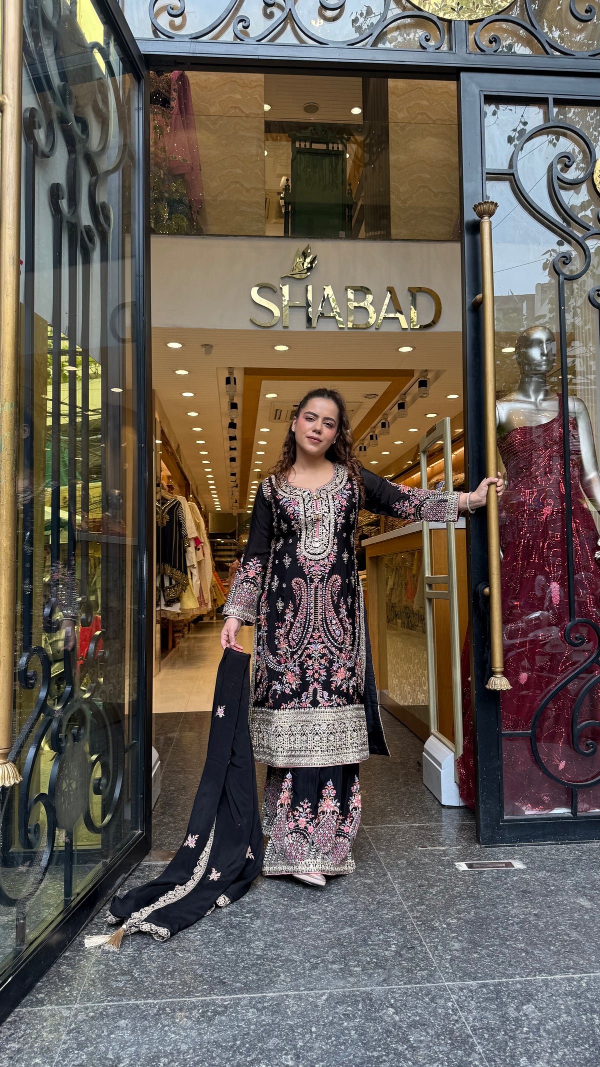 Long Pakistani Thread Embroidered Suit Set | Sizes Up to 46