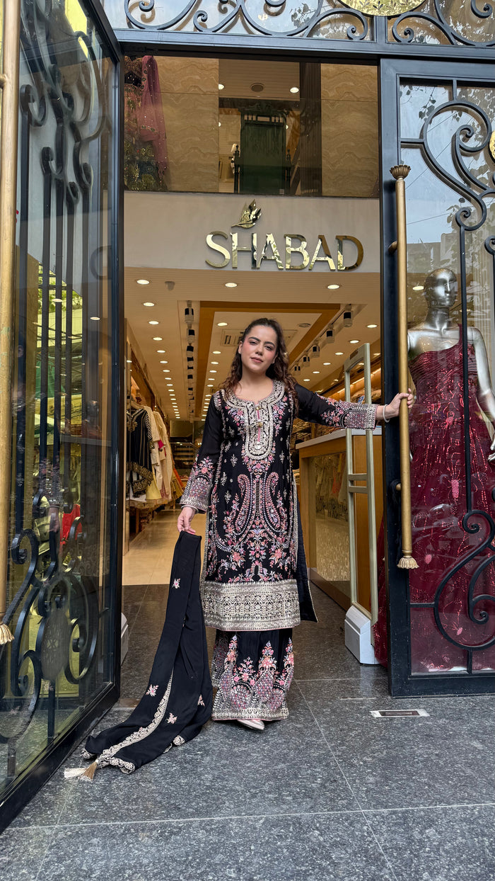 Long Pakistani Thread Embroidered Suit Set | Sizes Up to 46